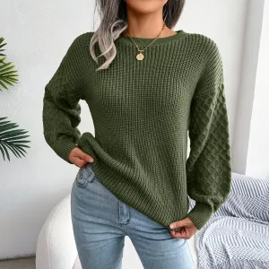 Women's Casual Lantern Long Sleeve Knit Pullover Autumn Winter Sweaters