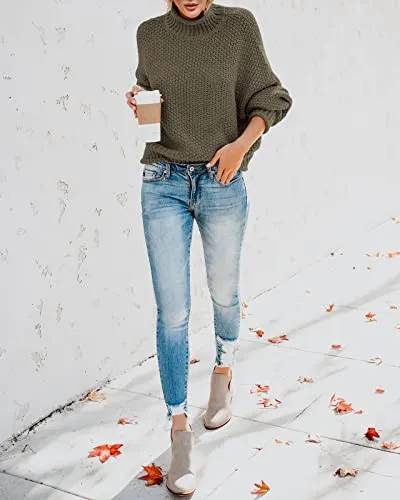 Women's Chunky-Knit Batwing Turtleneck Sweater