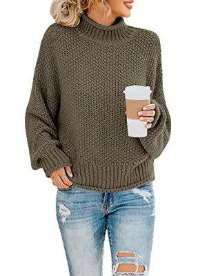 Women's Chunky-Knit Batwing Turtleneck Sweater