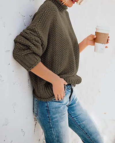 Women's Chunky-Knit Batwing Turtleneck Sweater