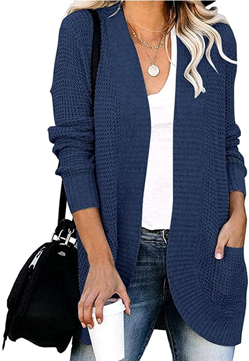 Women’s Open Front Casual Cardigan with Pockets