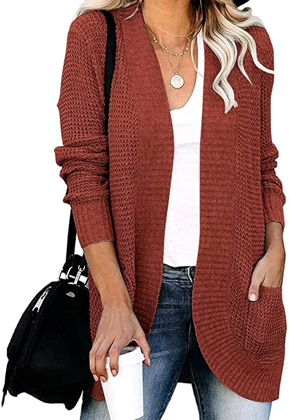 Women’s Open Front Casual Cardigan with Pockets