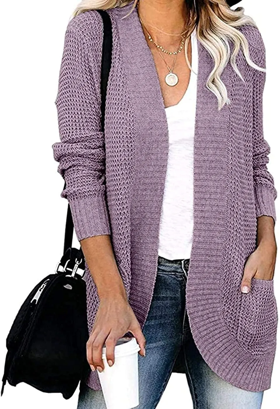 Women’s Open Front Casual Cardigan with Pockets