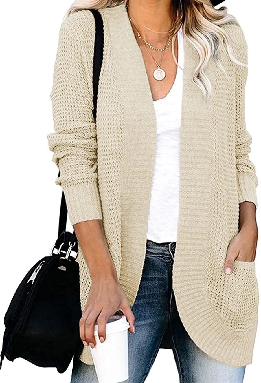 Women’s Open Front Casual Cardigan with Pockets