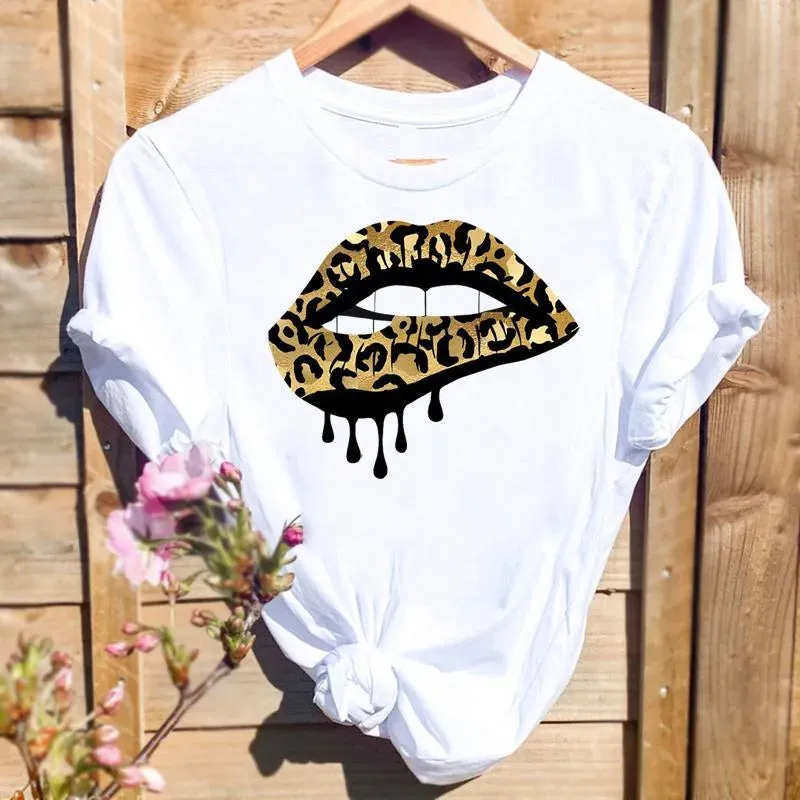 women's t-shirt short sleeve t-shirts printing simple style streetwear letter heart shape leopard