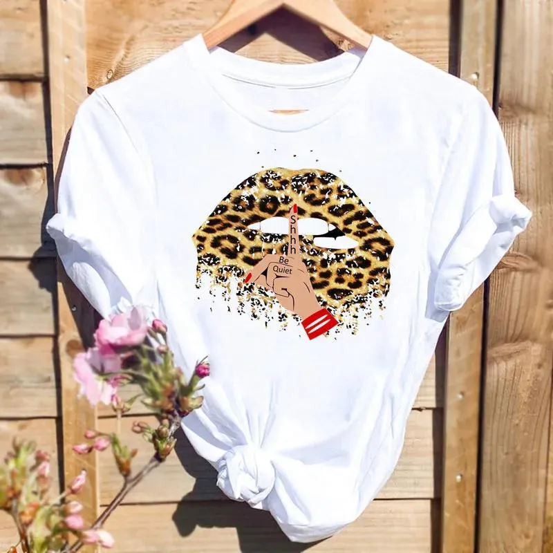 women's t-shirt short sleeve t-shirts printing simple style streetwear letter heart shape leopard