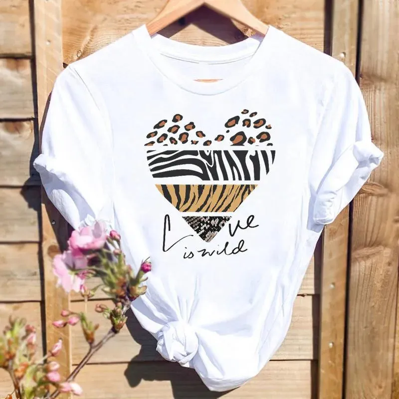 women's t-shirt short sleeve t-shirts printing simple style streetwear letter heart shape leopard