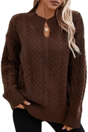 Women's Teardrop Neckline, Cable-Knit Sweater