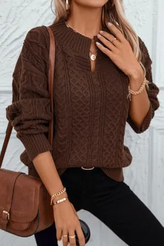 Women's Teardrop Neckline, Cable-Knit Sweater