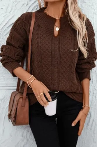 Women's Teardrop Neckline, Cable-Knit Sweater