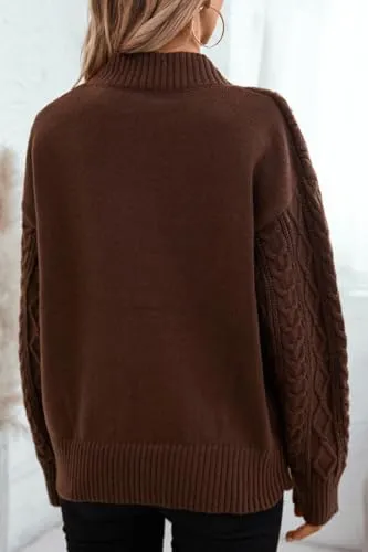 Women's Teardrop Neckline, Cable-Knit Sweater