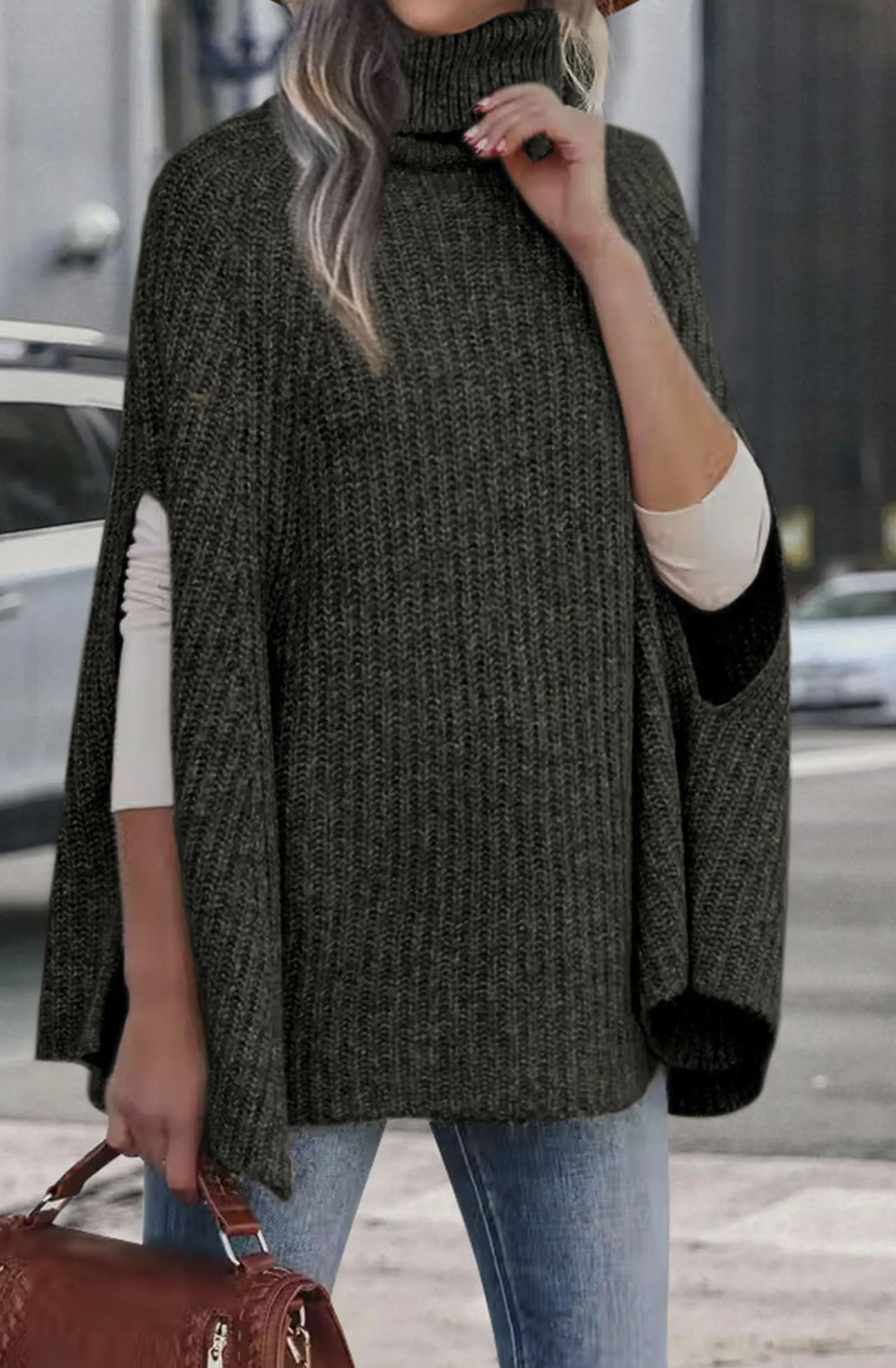 Women's Turtleneck Poncho-Style Sweater