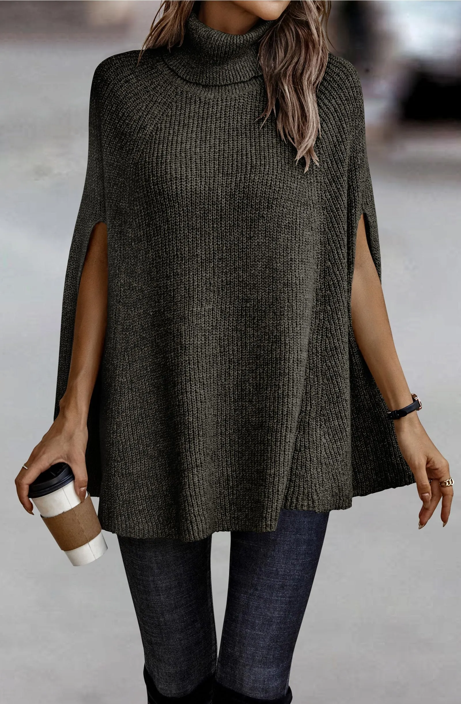 Women's Turtleneck Poncho-Style Sweater