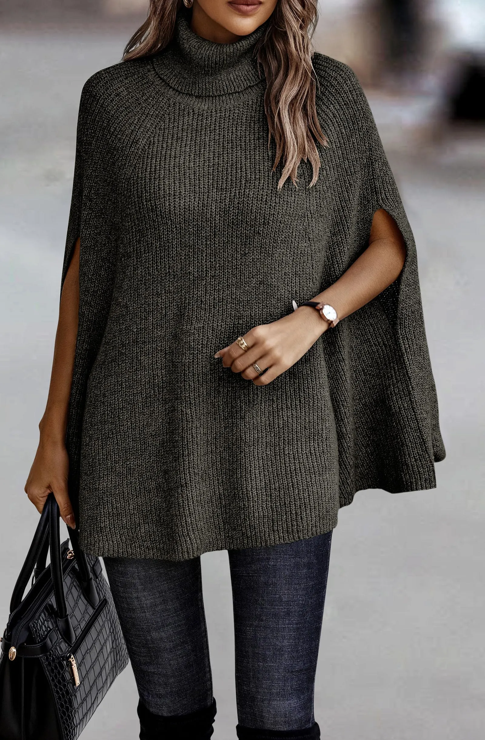 Women's Turtleneck Poncho-Style Sweater