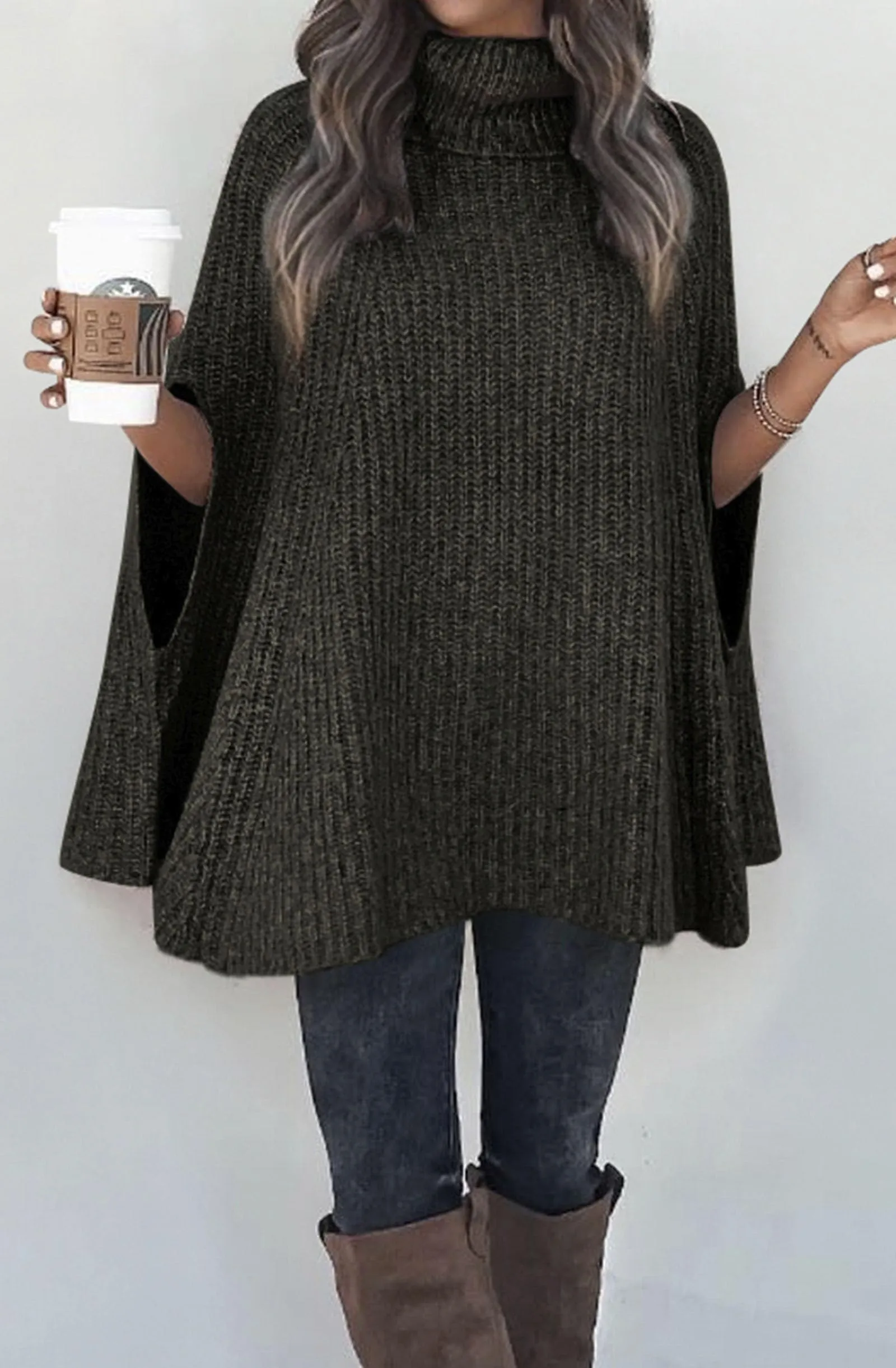 Women's Turtleneck Poncho-Style Sweater