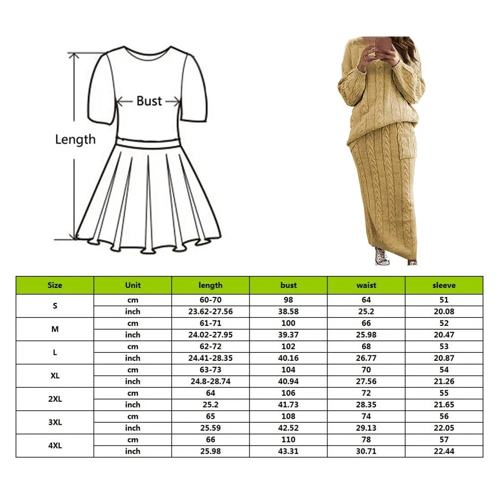 Women's Winter Long Sleeve Pullovers Knitted Sweater & Skirt
