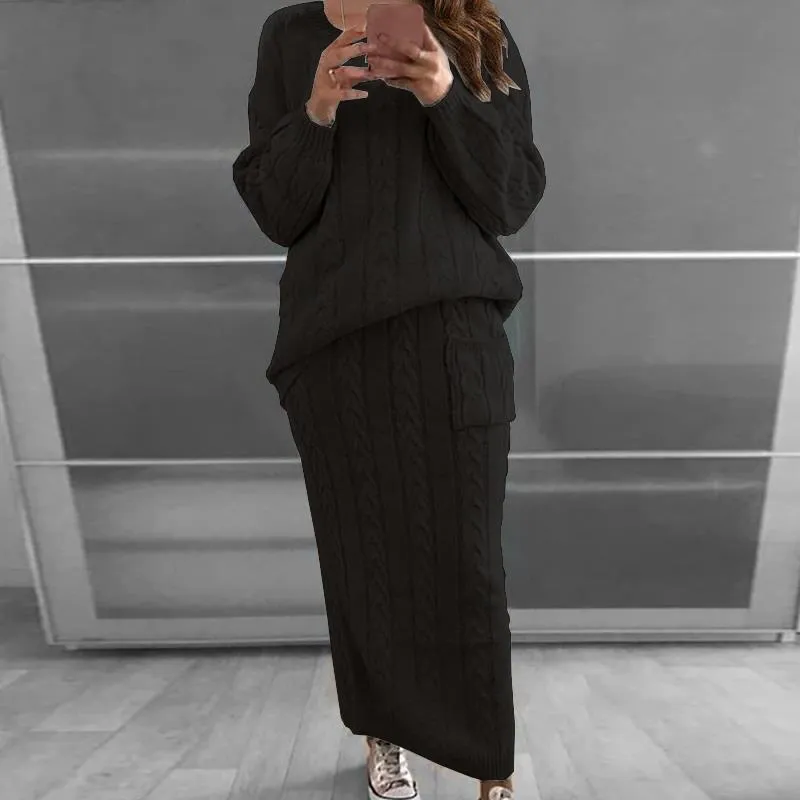 Women's Winter Long Sleeve Pullovers Knitted Sweater & Skirt