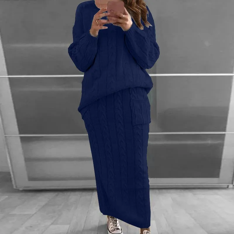 Women's Winter Long Sleeve Pullovers Knitted Sweater & Skirt