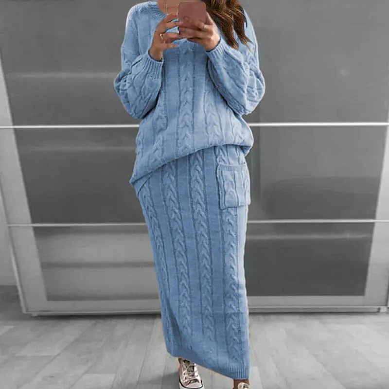 Women's Winter Long Sleeve Pullovers Knitted Sweater & Skirt