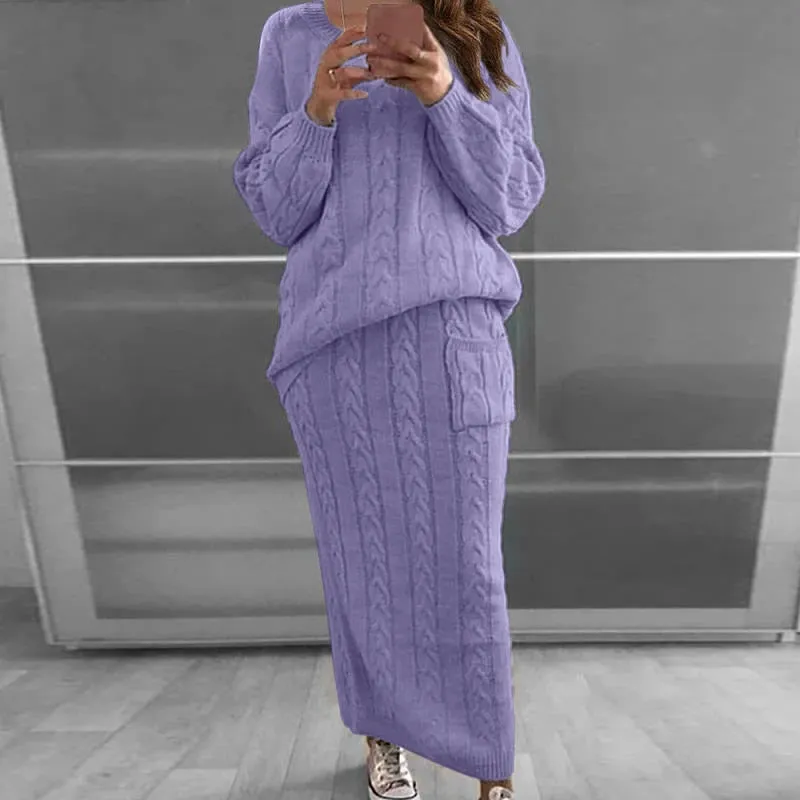 Women's Winter Long Sleeve Pullovers Knitted Sweater & Skirt