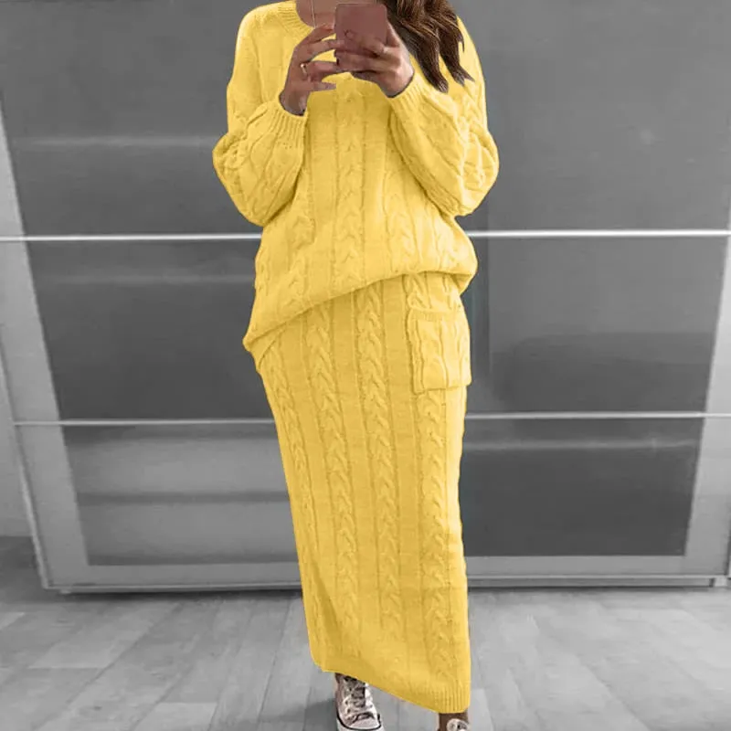 Women's Winter Long Sleeve Pullovers Knitted Sweater & Skirt