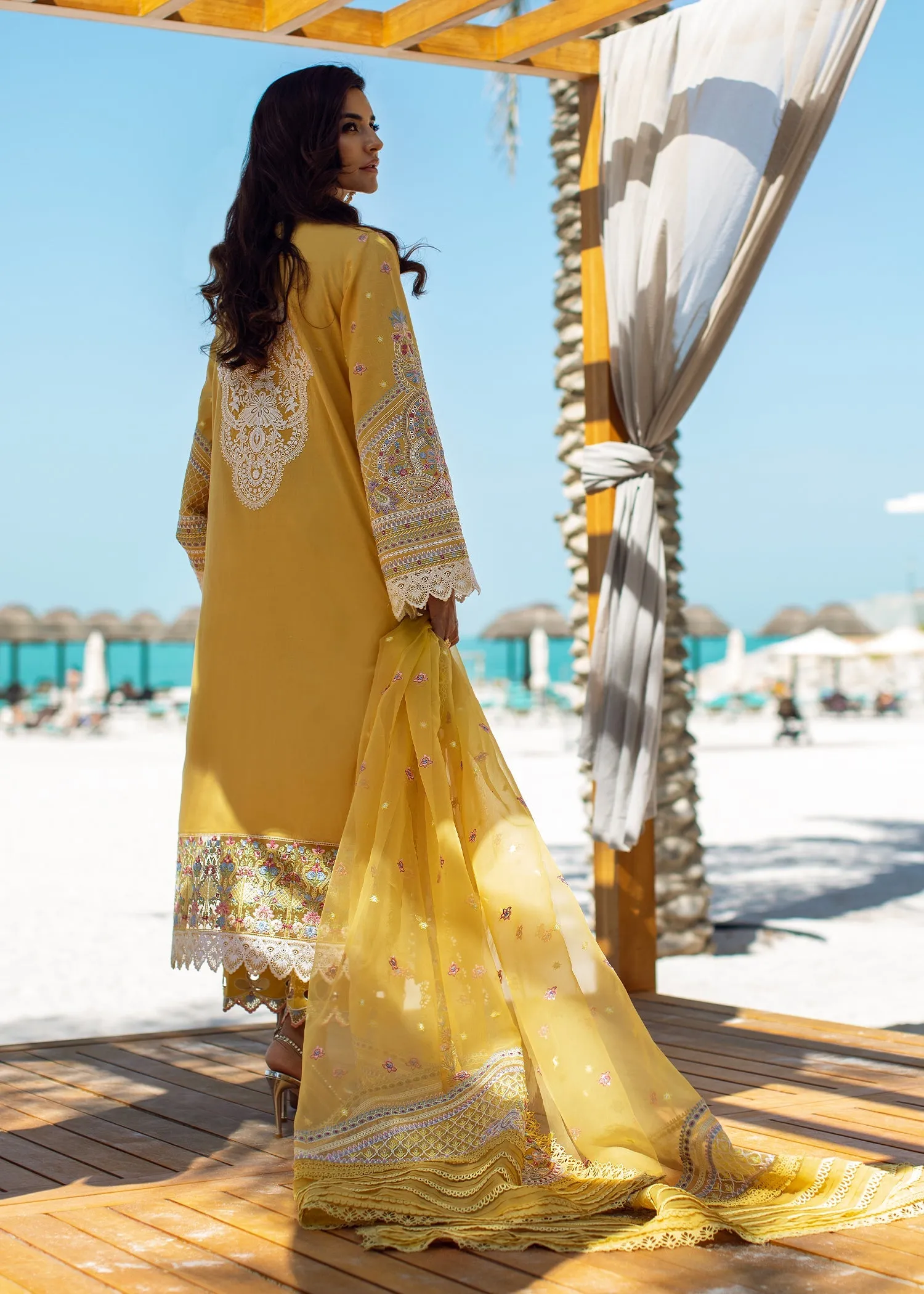 Yellow Lawn Kameez Capri for Pakistani Party Wear