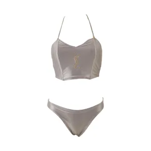 YSL Silver Logo High Waisted Bikini