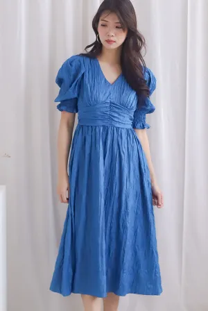 Zanessa Ruch Waist Textured Dress In Cobalt Blue