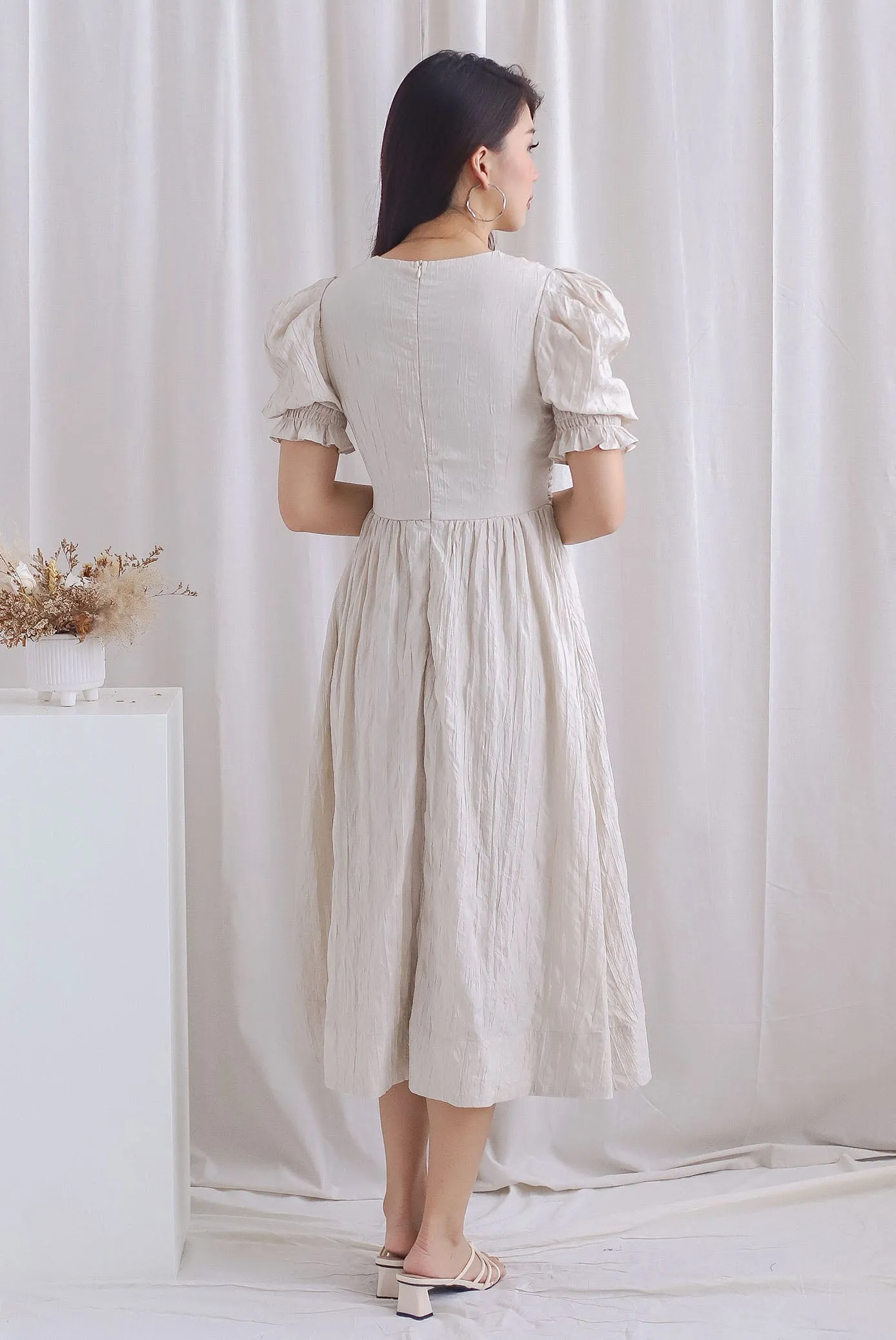 Zanessa Ruch Waist Textured Dress In Ivory