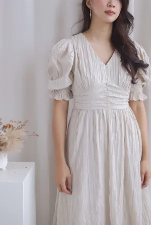 Zanessa Ruch Waist Textured Dress In Ivory