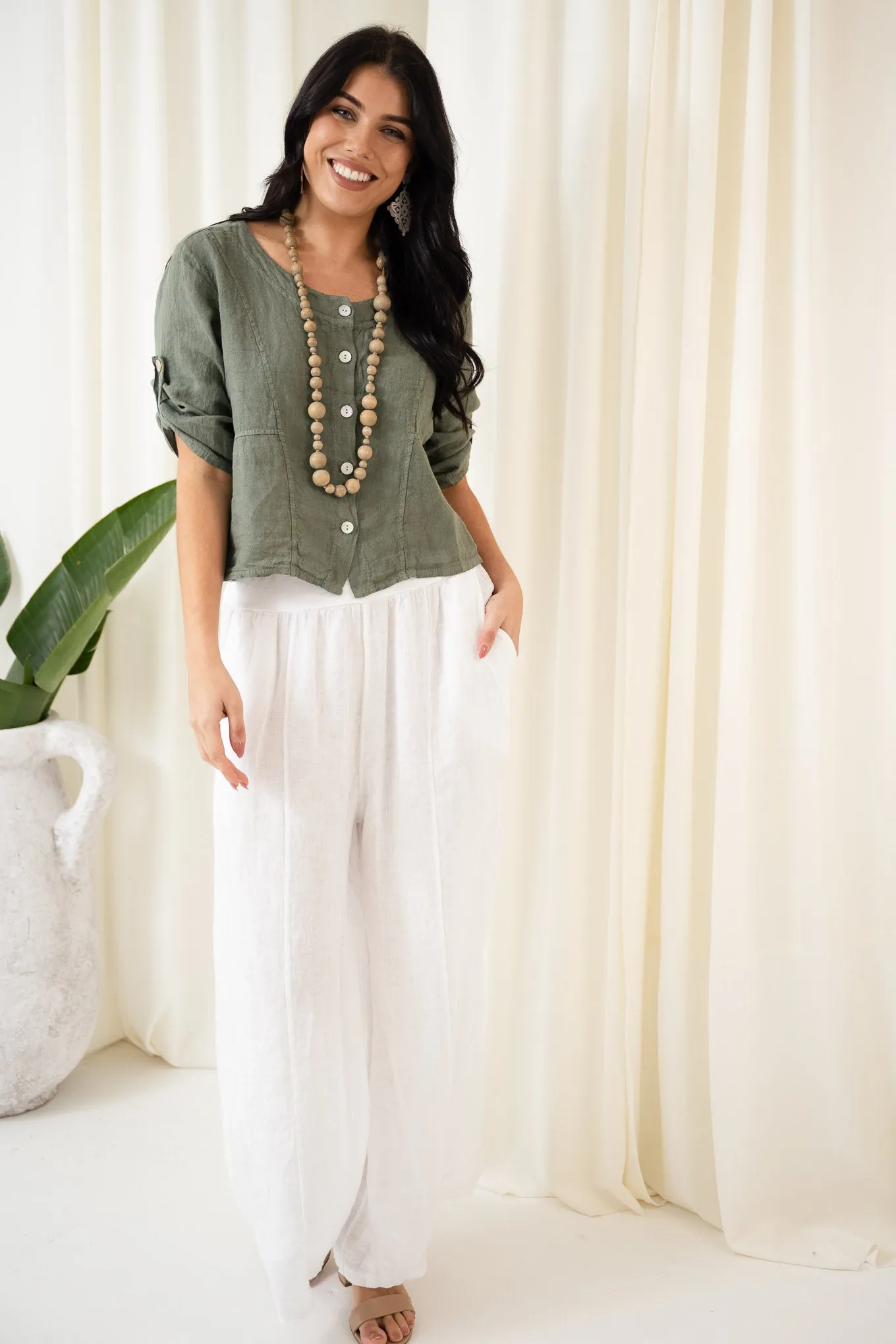 Zara Linen Culotte Pant | White