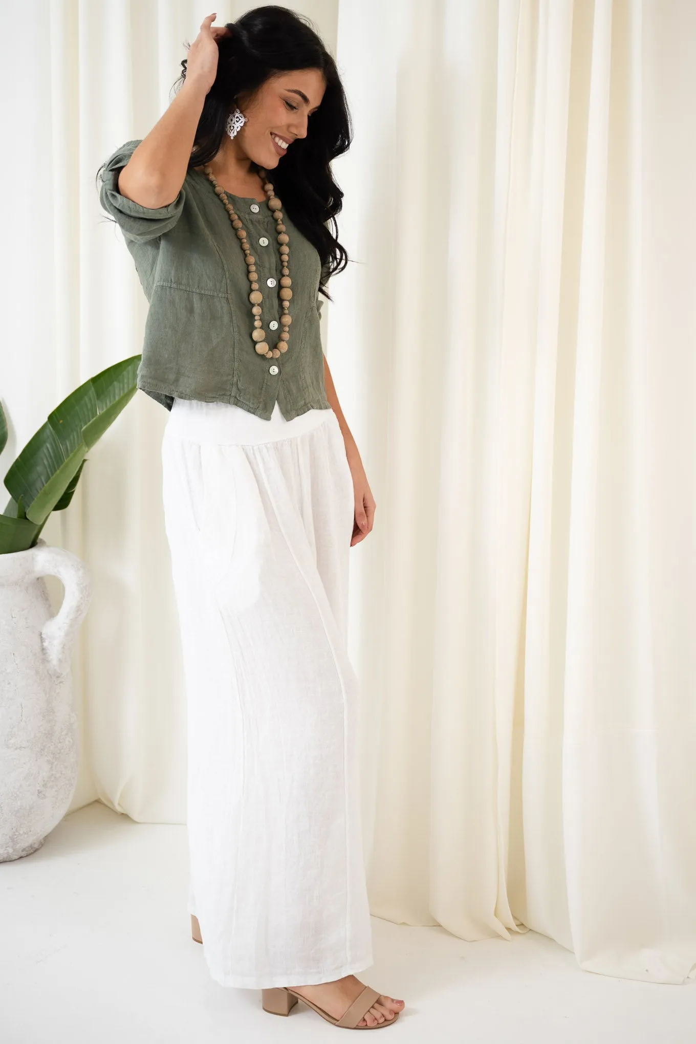 Zara Linen Culotte Pant | White