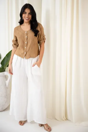 Zara Linen Culotte Pant | White