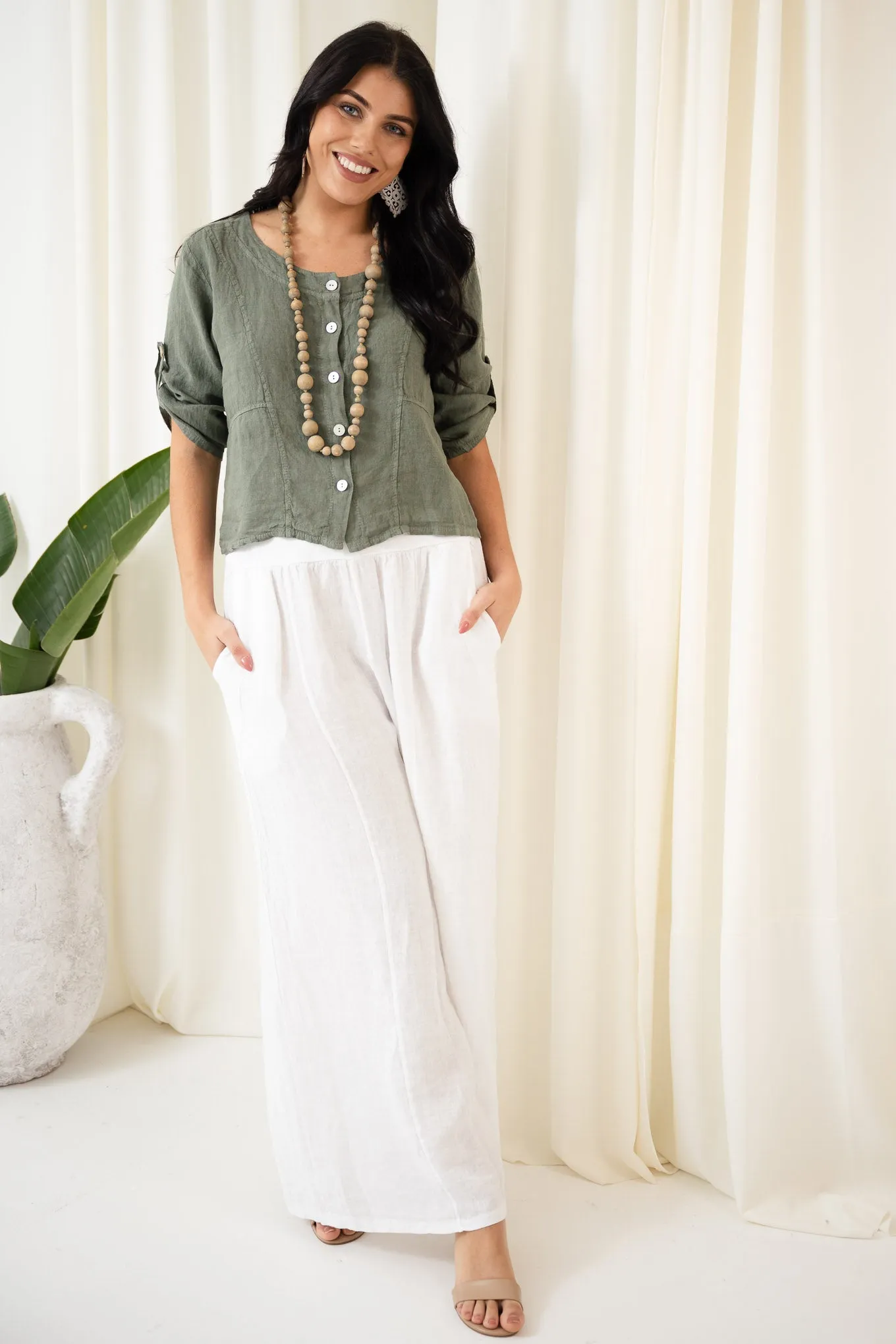 Zara Linen Culotte Pant | White
