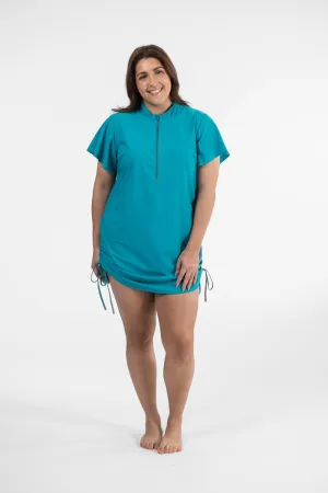 Zip Front Ruffle Rashie Dress teal