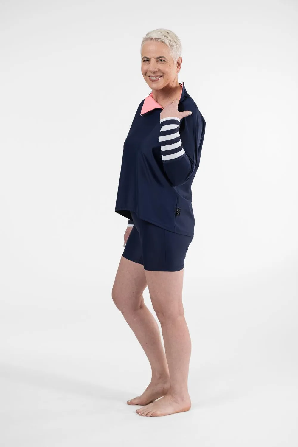 Zipper Rashie Top navy