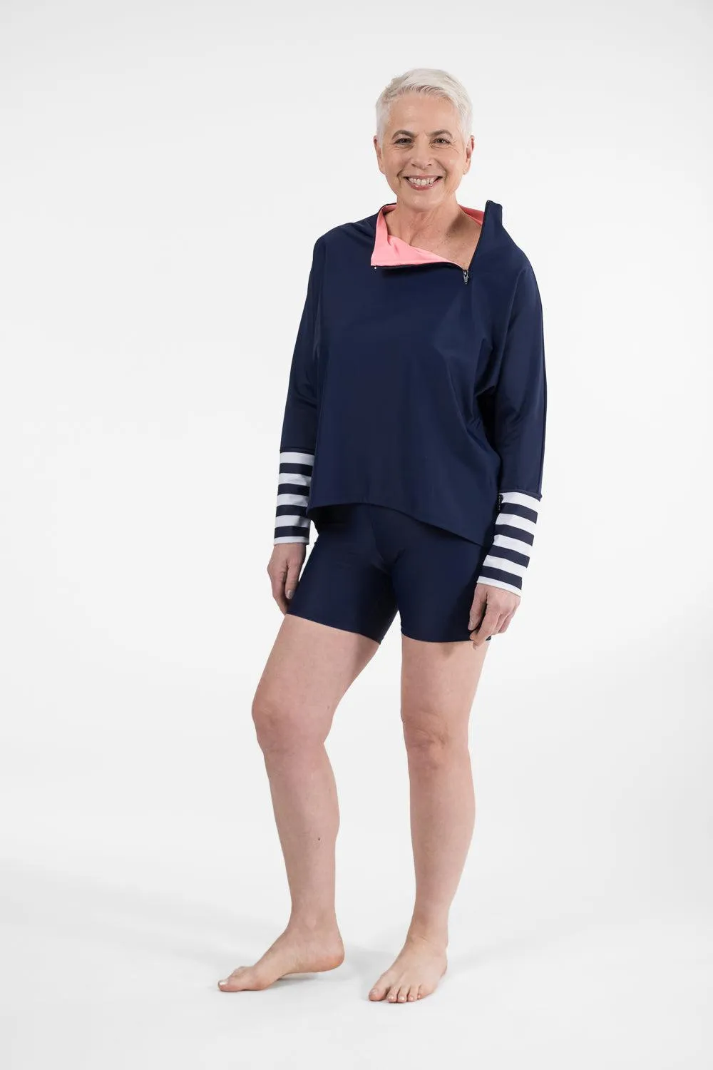 Zipper Rashie Top navy