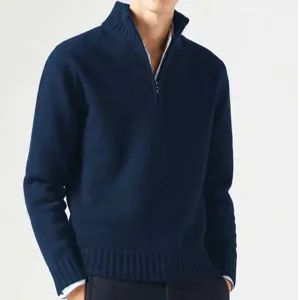 Zipper Turtleneck Men's Sweater Top Half Zip Casual Solid Color Bottom Knit Sweater Warm Long Sleeve Loose Pullover Sweater